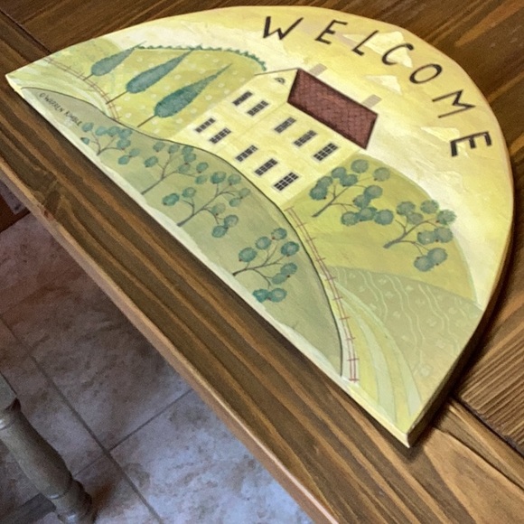 FINAL SALE PRICE Warren Kimble Signed Wooden Half Circle Welcome Painting - Picture 1 of 6